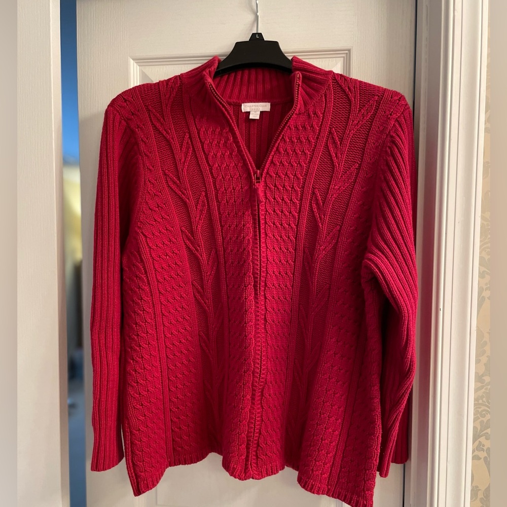 Charter Club Red Cowl Neck Cardigan Zippered Sweater